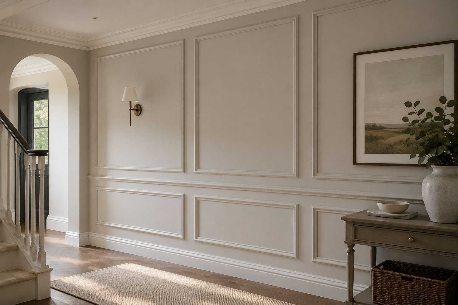Classic white Wall Panelling Installed in entrance hall in home in Chartham Kent