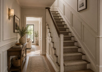 Wall panelling on a stairway wall and hallway in Lydd Kent